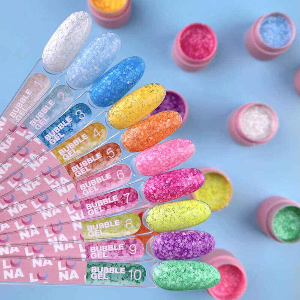 Гель для дизайна Luna Bubble Gel 08 з різнокольоровим глітером різної форми і розміру. 5 мл