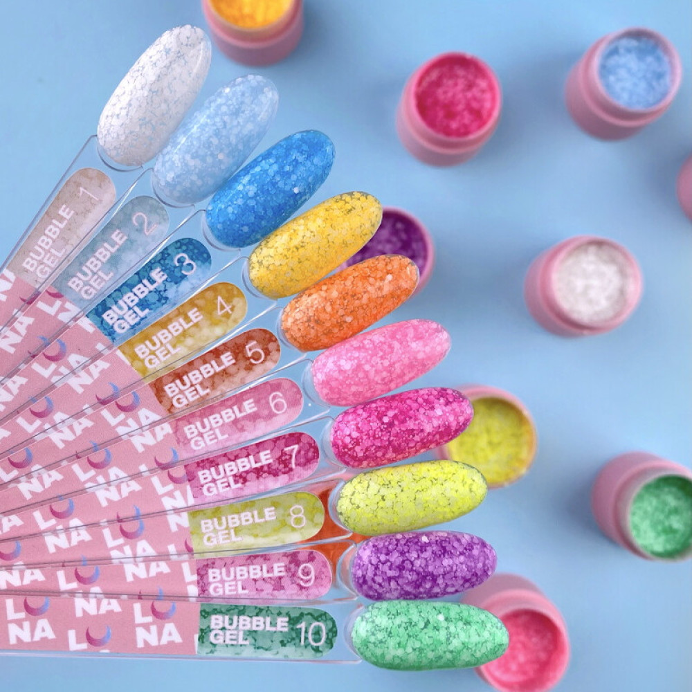 Гель для дизайна Luna Bubble Gel 07 насичений рожевий. з різнокольоровим глітером різної форми і розміру. 5 мл