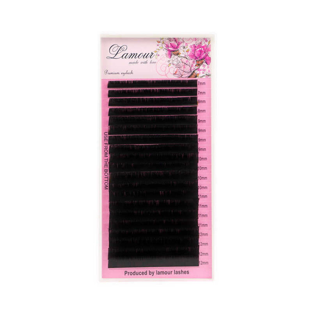 Вії Lamour L + 0,07 (20 рядків: 7-12 мм), чорні