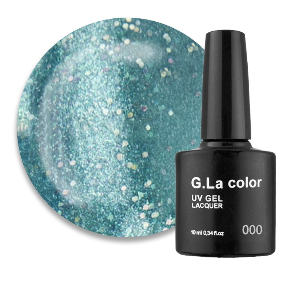 Гель-лак G.La color 073 бирюзовый с шиммерами и разноцветными блёстками, 10 мл