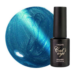 Гель-лак Naomi Cat Eyes С09 синий с бирюзовыми шиммерами. 6 мл