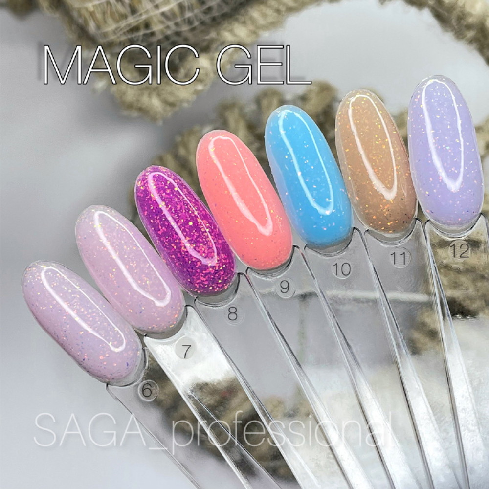 Гель для нарощування Saga Professional Magic Builder Gel 08. фуксія з кольоровими пластівцями поталі. 15 мл