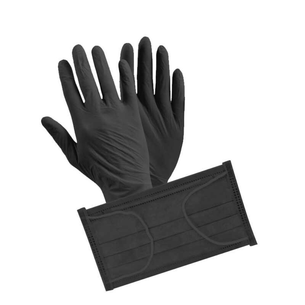 Набор перчаток 5 пар размер S и масок 5 шт., одноразовые, цвет черный