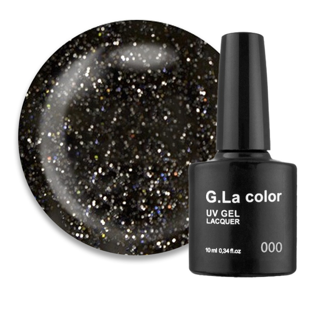 Гель-лак G.La color 241 черно-серый, с серебристыми и переливающимися блестками, 10 мл