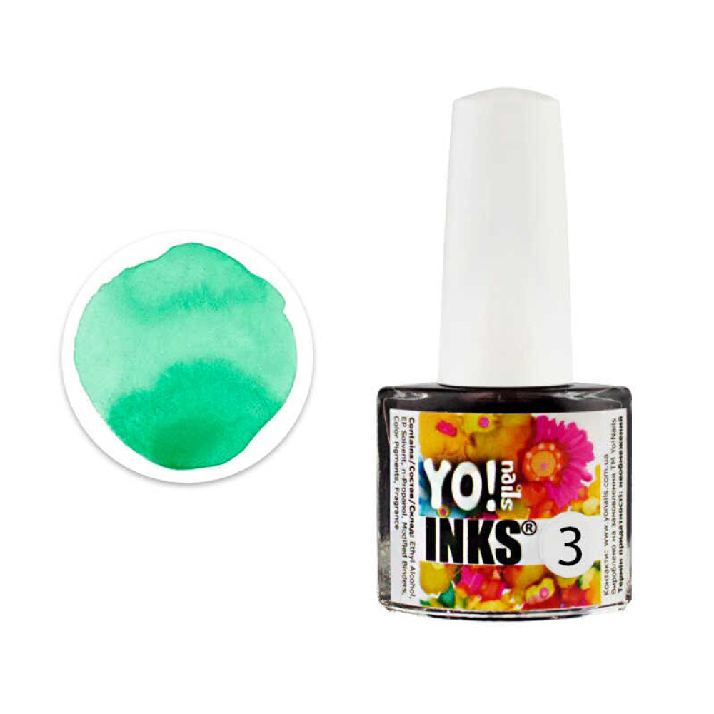Чорнило для дизайну нігтів Yo nails Inks 3 колір зелений 5 мл