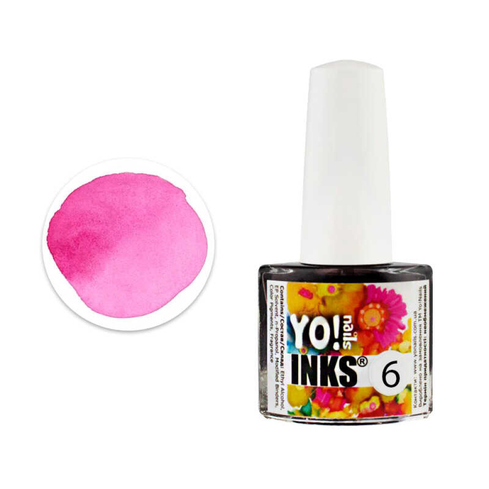 Чернила Yo nails Inks 6, цвет розовый, 5 мл