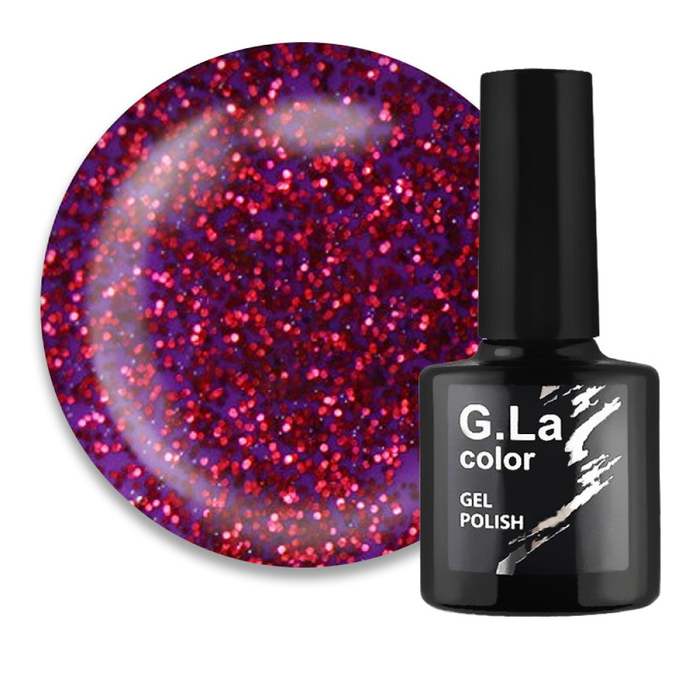 Гель-лак G.La color NEW 042 фиолетовый. с красно-малиновыми блестками. 10 мл