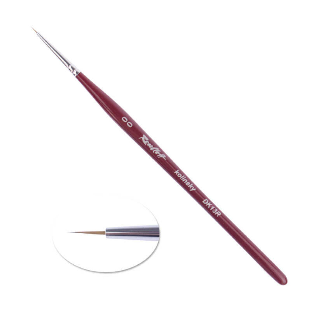 Пензлик для малювання тонких ліній Roubloff Kolinsky 00, серія DK13R,  з волоса колонка, червона ручка