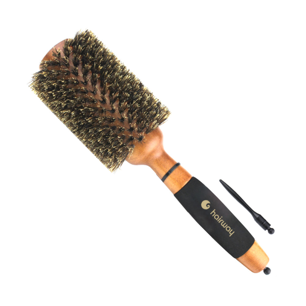 Брашинг для волос Hairway Round Brush Gold Wood Дикобраз с натуральной щетиной, деревянный, d=70 мм