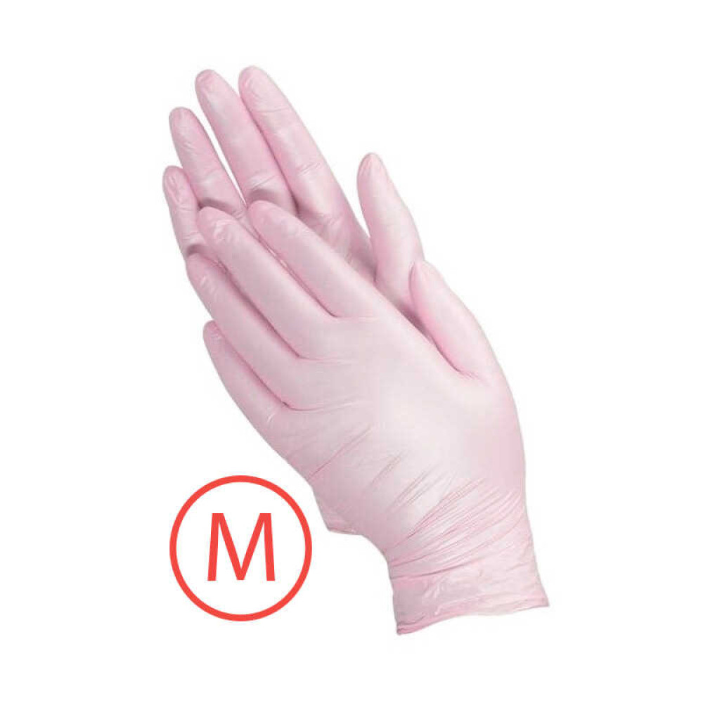 Перчатки нитриловые упаковка - 50 пар, размер M (без пудры), розовые перламутровые
