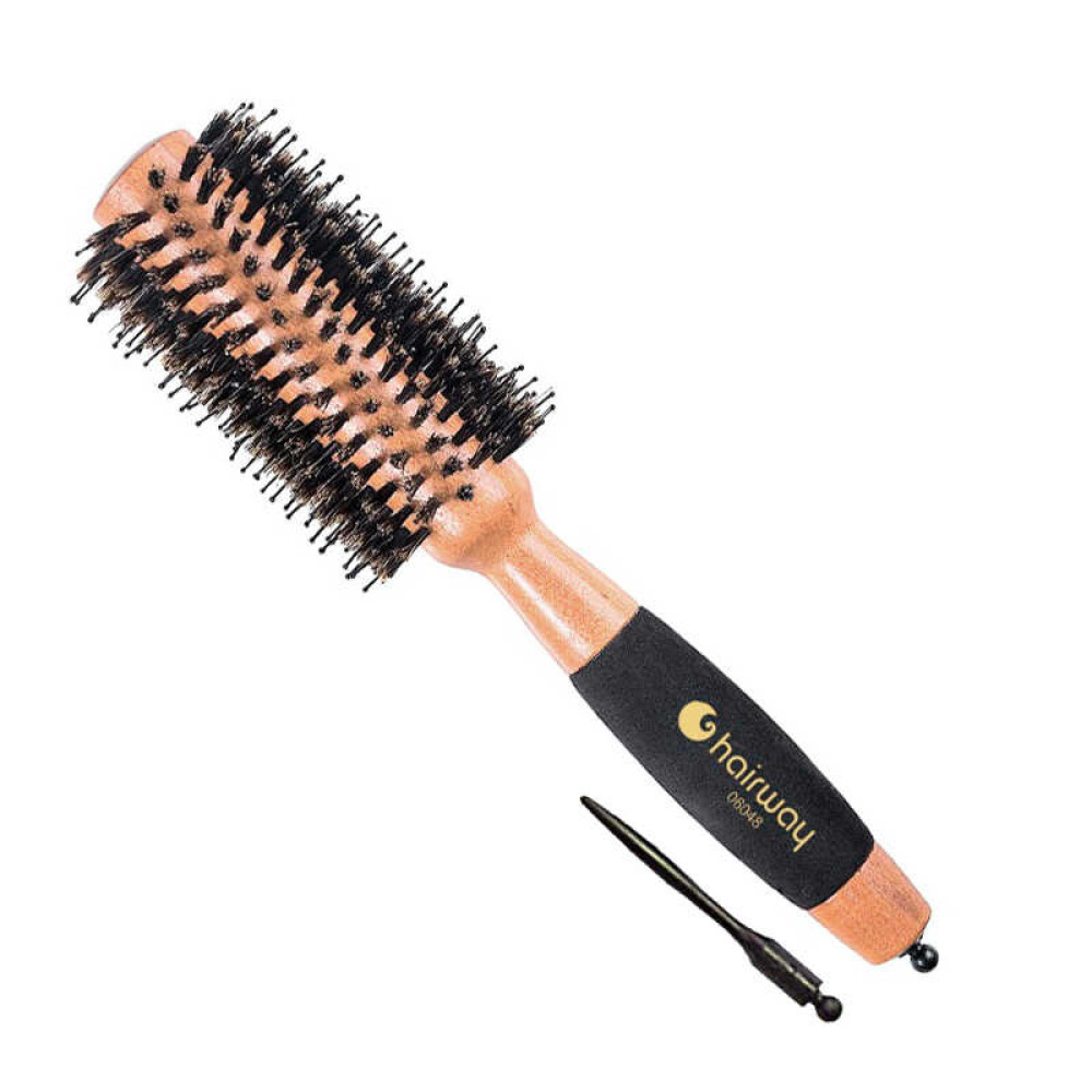 Брашинг для волос Hairway Round Brush Helix Дикобраз с разделителем, деревянный, d=60 мм