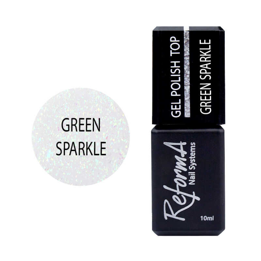 Топ для гель-лака без липкого слоя ReformA Top Green Sparkle 941563, 10 мл
