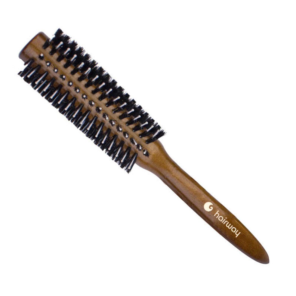 Брашинг для волос Hairway Round Brush Glossy Wood Дикобраз со смешанной щетиной. деревянный. d=55 мм