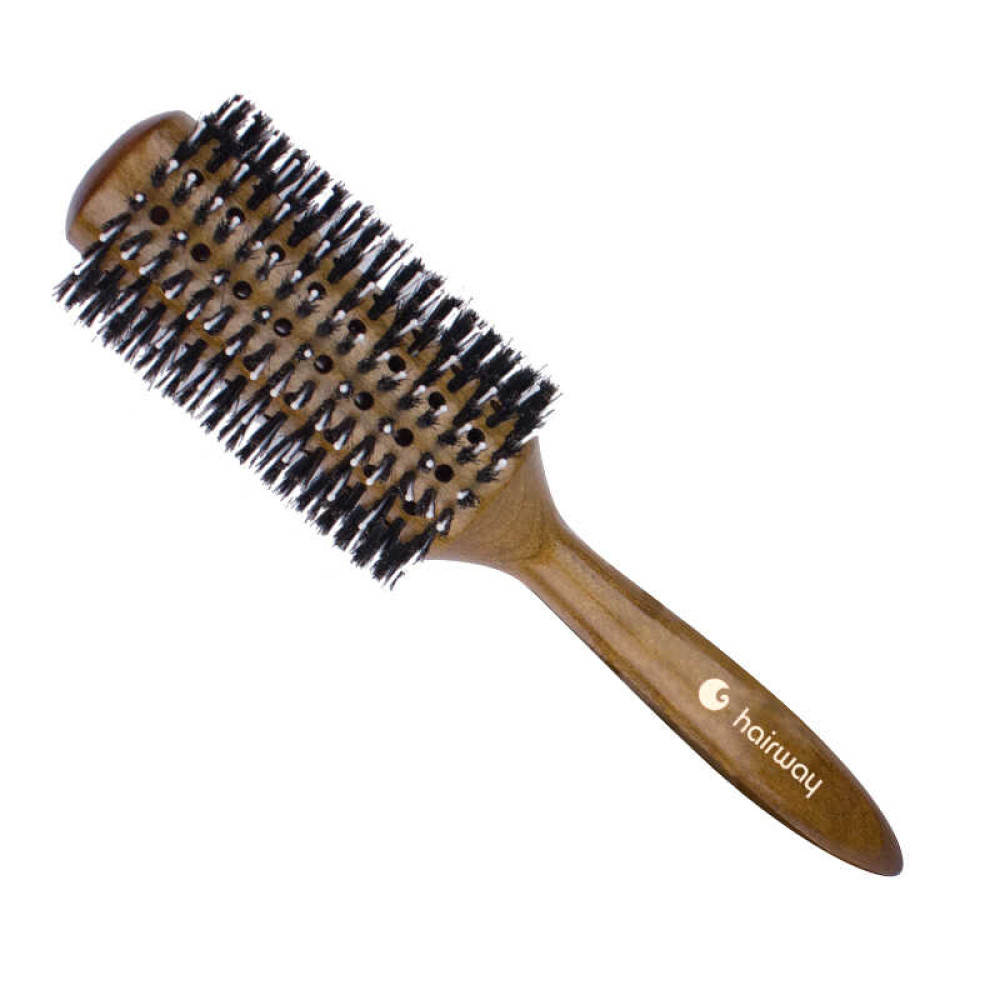Брашінг для волосся Hairway Round Brush Glossy Wood Дикобраз зі змішаною щетиною. деревяний. d = 73 мм