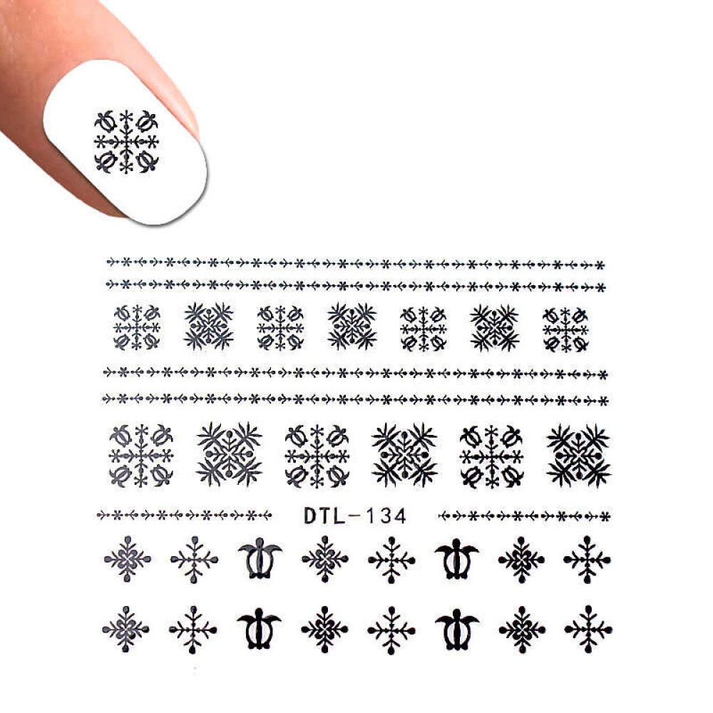 Наклейка для ногтей DTL-134 Узоры. снежинки. цвет черный