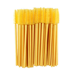 Щеточки для расчесывания ресниц желтые с золотой ручкой, 50 шт. в упаковке
