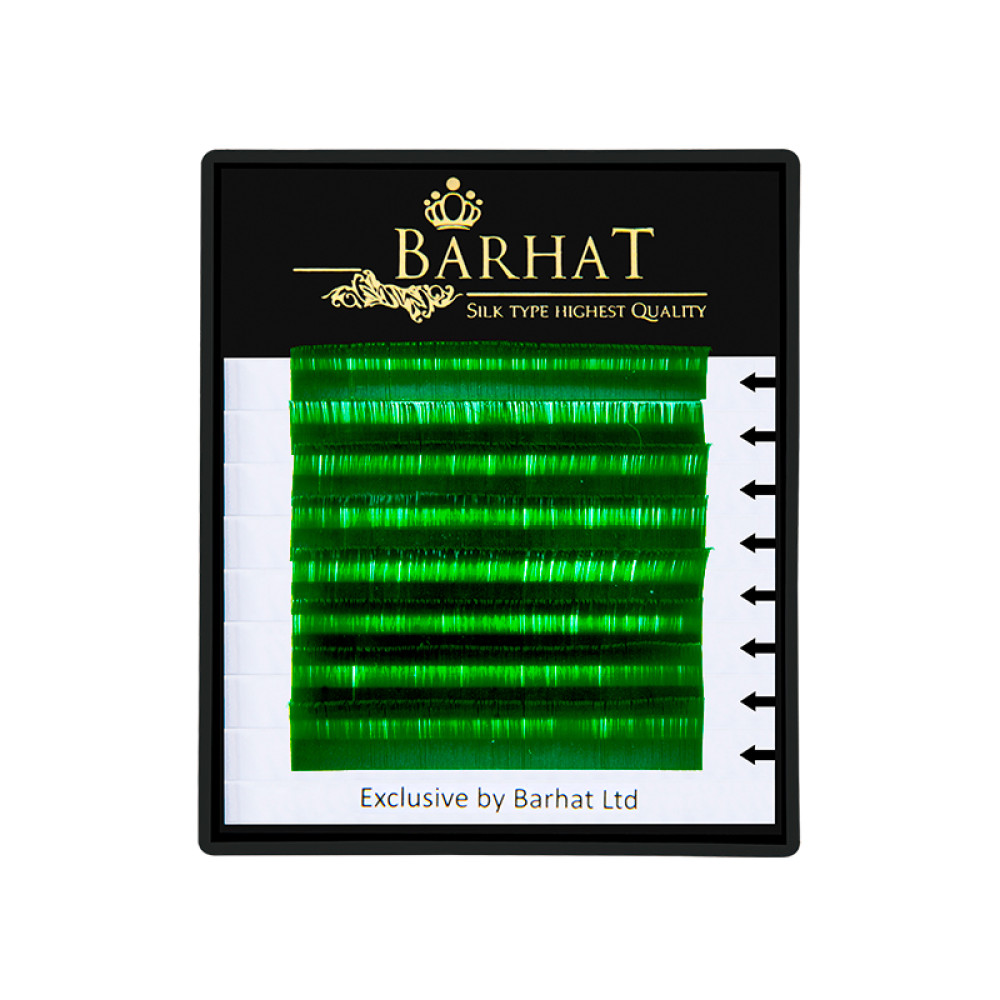Вії Barhat C 0.10 (8 рядів: 9, 10, 11, 12 мм), зелені