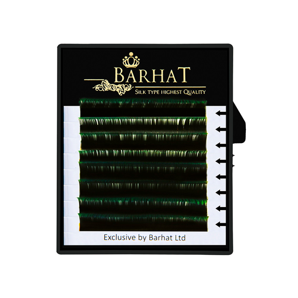 Ресницы двухтоновые Barhat C 0.10 (8 рядов: 9, 10, 11, 12 мм), черно-зеленые