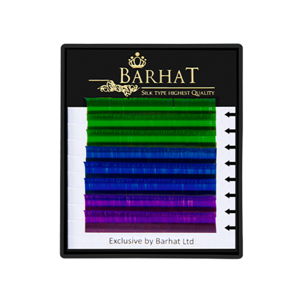 Ресницы Barhat Color MIX C 0.10 (8 рядов: 12 мм), зеленые, синие, фиолетовые