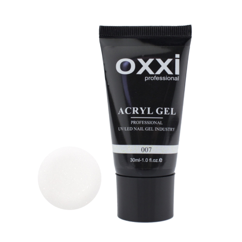 Акрил-гель Oxxi Professional Aсryl Gel 007 прозрачный с шиммерами. 30 мл