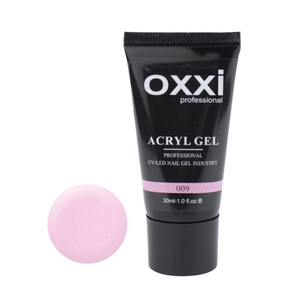 Акрил-гель Oxxi Professional Aсryl Gel 009 рожева пастель з шимерами 30 мл