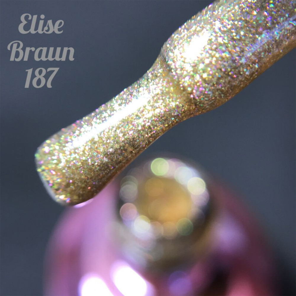 Гель-лак Elise Braun 187 світло-золотий з дрібними голографічними блискітками. 10 мл