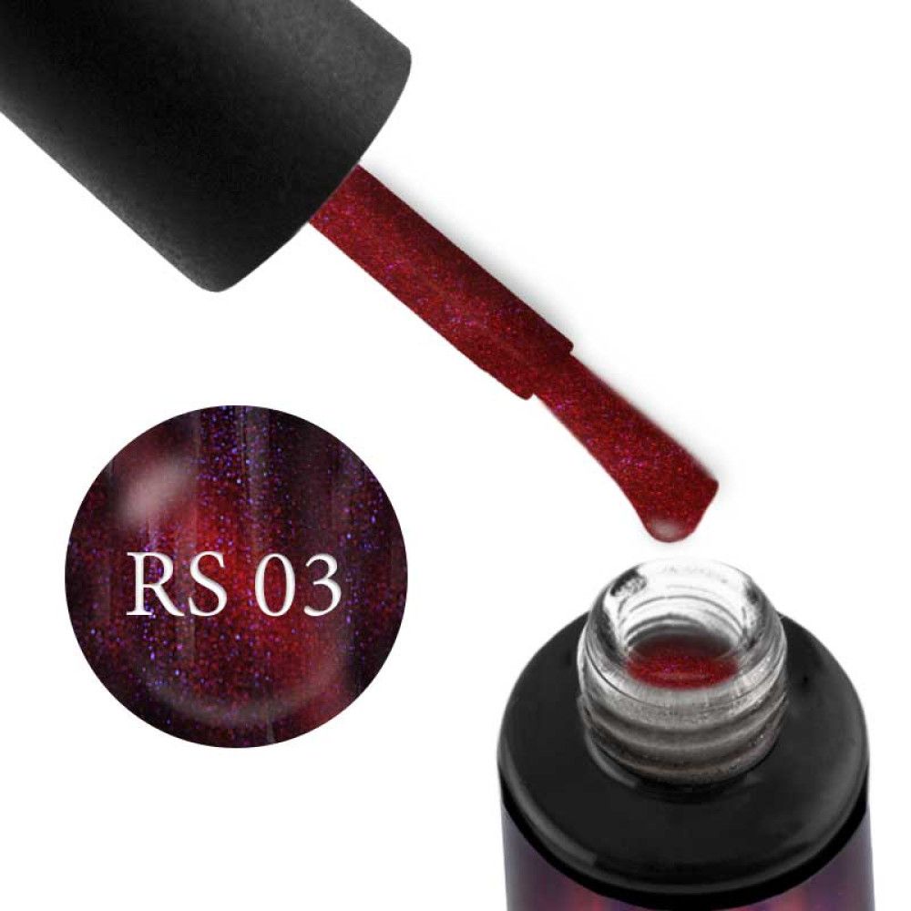 Гель-лак Naomi Ruby Stone Cat Eyes RS03 рубиново-красный с фиолетовыми шиммерами и бликом. 6 мл