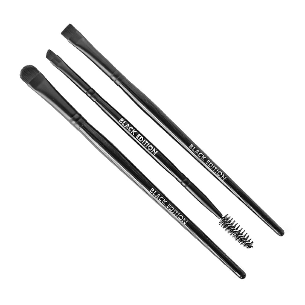 Набір пензликів для брів Okis Brow Brush Set Black Edition, штучний ворс, 3 шт.