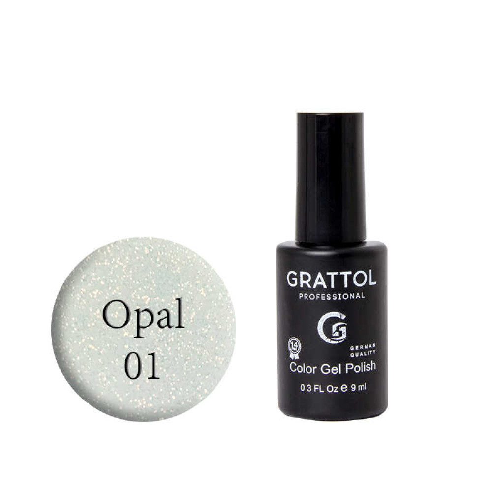 Гель-лак Grattol Opal 01, напівпрозорий з опаловими шимерами, 9 мл