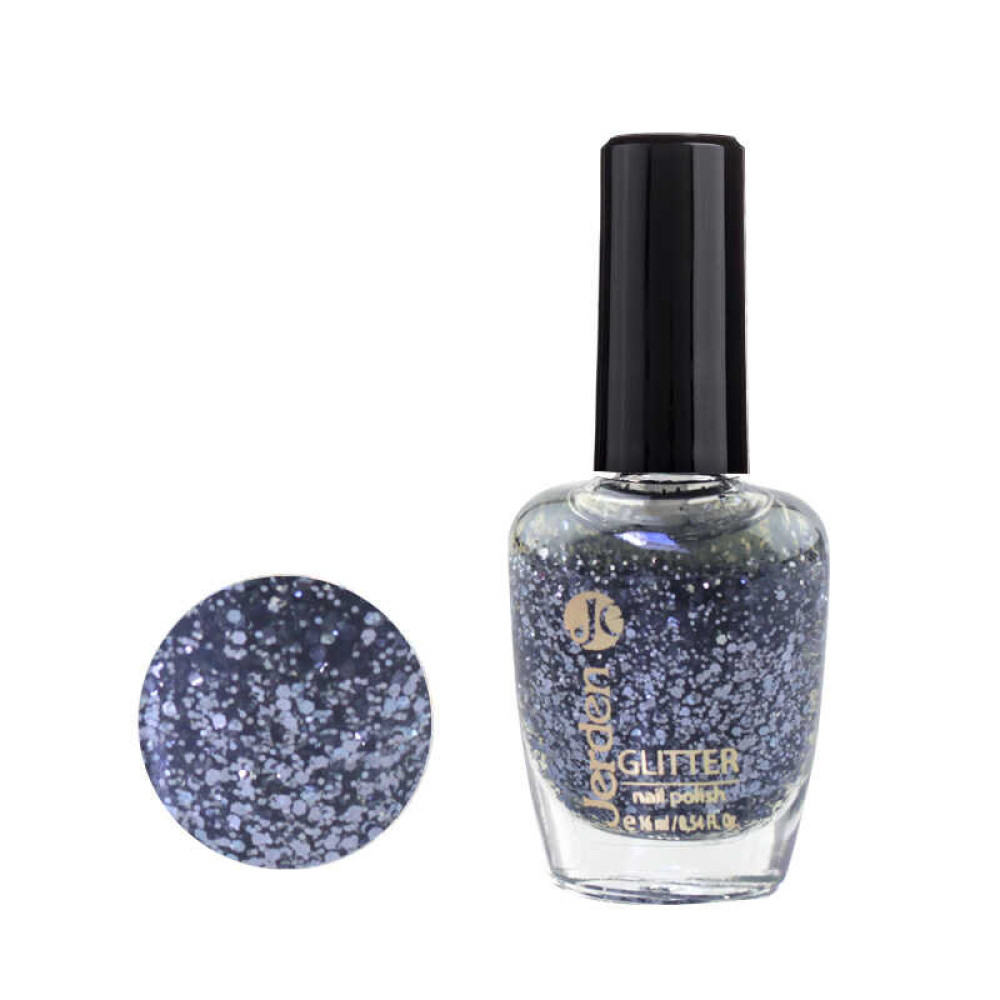 Лак для ногтей Jerden Glitter 613. мікс сіро-блакитних блискіток на прозорій основі. 16 мл