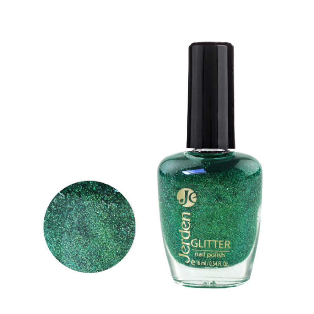 Лак для ногтей Jerden Glitter 614. зелені блискітки і шимери. срібляста стружка. 16 мл