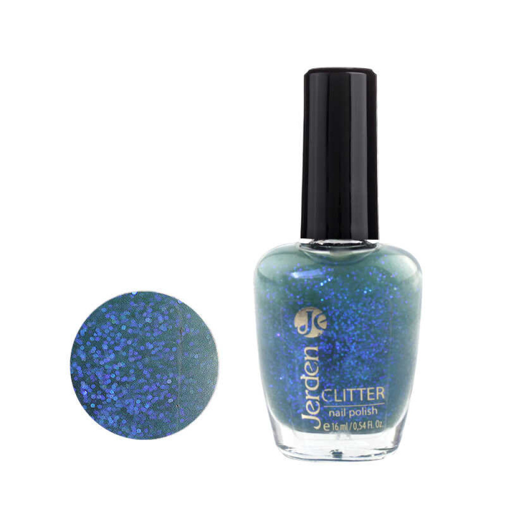 Лак для ногтей Jerden Glitter 632. блакитний хамелеон з блискітками на перламутрово-прозорій основі. 16 мл