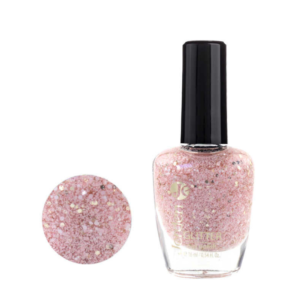 Лак для ногтей Jerden Glitter 644. ніжно-рожеві. білі. золоті блискітки на прозорій основі. 16 мл