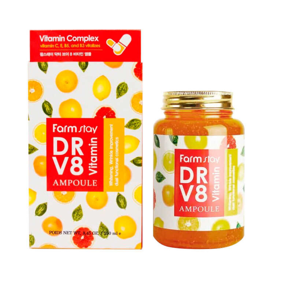 Сироватка ампульна для обличчя Farmstay DR-V8 Vitamin Ampoule з вітамінами, 250 мл