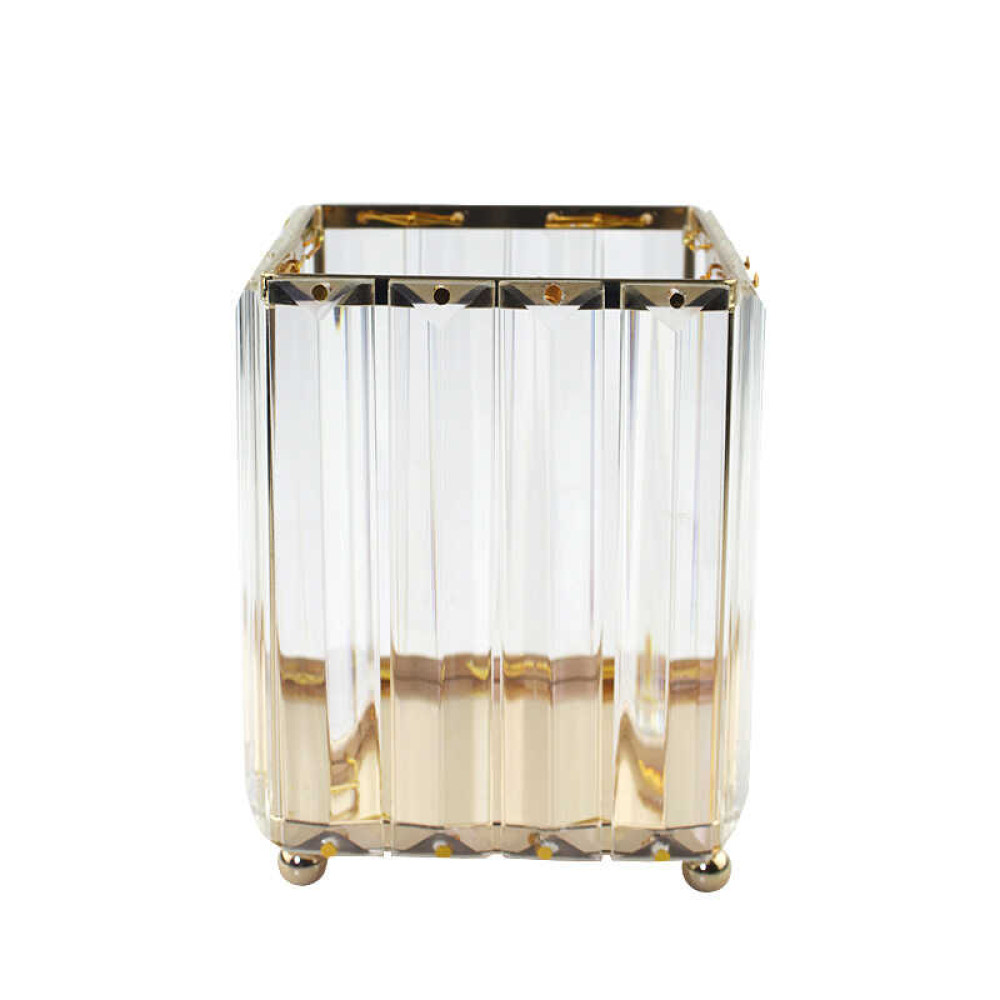Подставка-стакан для кистей и пилочек Crystal, металлическая, квадратная, цвет золото