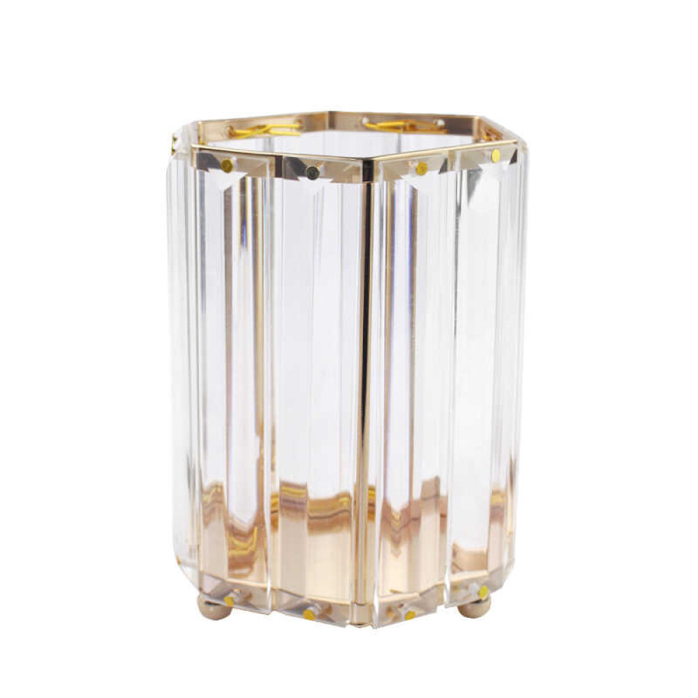 Подставка-стакан для кистей и пилочек Crystal, металлическая, шестигранная, цвет золото