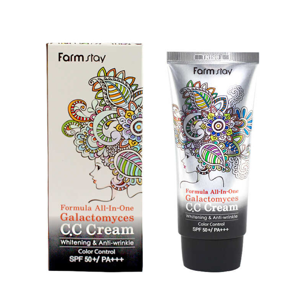 CC крем для обличчя Farmstay Formula All-in-One Galactomyces C.C Cream SPF 50+ PA +++ багатофункціональний з фільтратом ферменту галактомісіс, 50 ​​мл