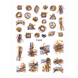 Наклейка для ногтей LBS F 659 Геометрия, линии, фигуры, цвет черный, золото с голограммой