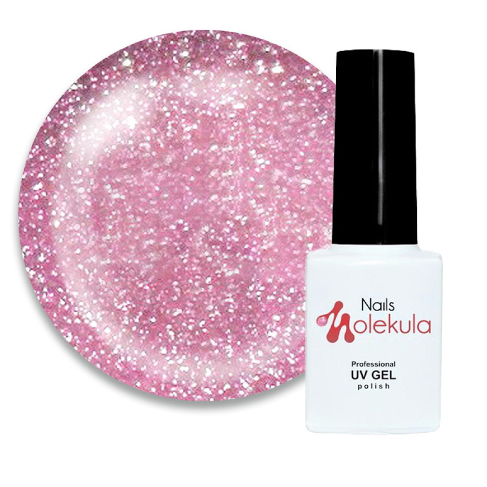 Гель-лак Nails Molekula Flash Effect F05 светоотражающий светло-розовый с блестками и шиммерами. 6 мл