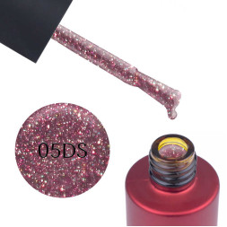 Гель-лак Kodi Professional Diamond Sky DS 005 прозора основа з мерехтливими частинками кольору фуксії і рожевого золота. 7 мл
