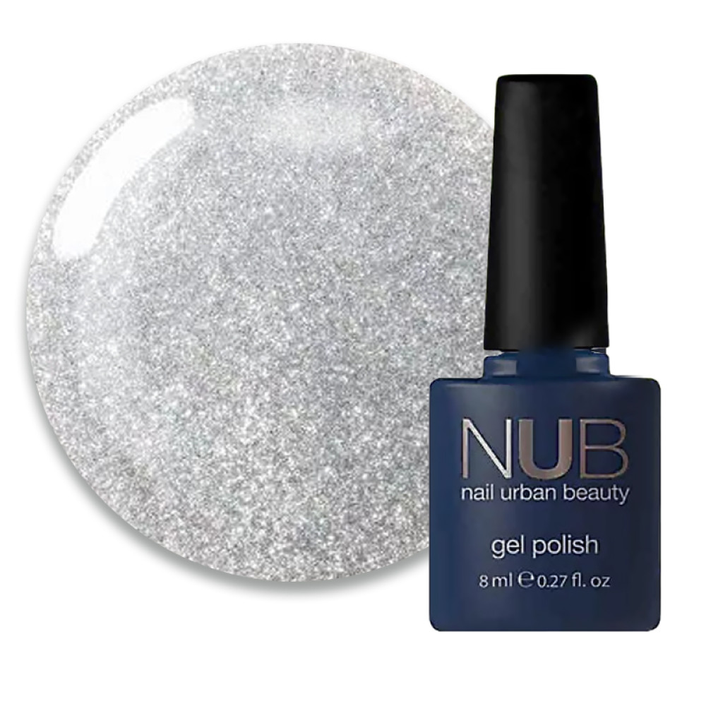 Гель-лак NUB Night Light 01 Clear Silver серебристый с блестками и шиммерами. светоотражающий. 8 мл