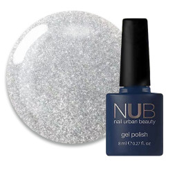 Гель-лак NUB Night Light 01 Clear Silver серебристый с блестками и шиммерами. светоотражающий. 8 мл