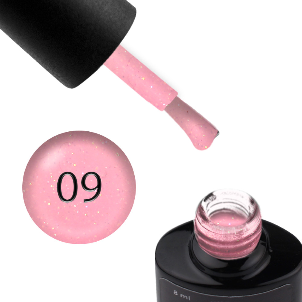 База цветная Saga Professional Color Base 009, нежно-розовый с переливающимися шиммерами, 8 мл