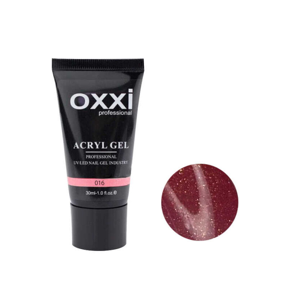 Акрил-гель Oxxi Professional Aсryl Gel 016, розовый с золотистыми шиммерами, 30 мл