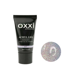 Акрил-гель Oxxi Professional Aсryl Gel 017, прозрачный с мелкими голографическими блестками, 30 мл