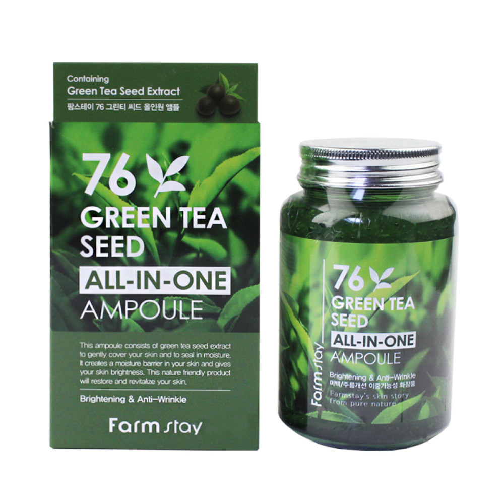 Сироватка ампульна для обличчя Farmstay 76 Green Tea Seed All-in-One Ampoule з зеленим чаєм. 250 мл