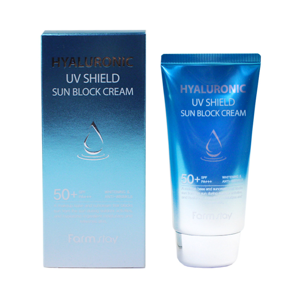Сонцезахисний крем для обличчя Farmstay Hyaluronic UV Shield Sun Block Cream SPF 50  PA  з гіалуроновою кислотою. 70 г