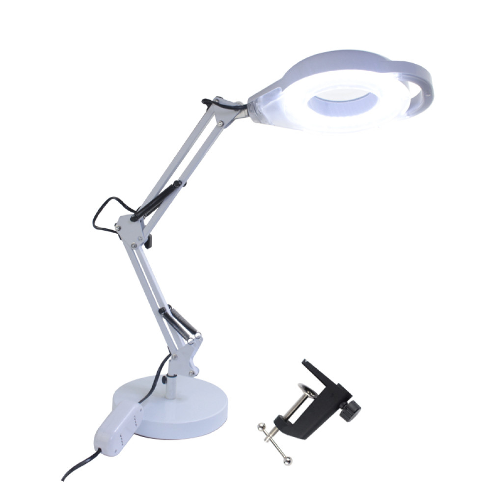 Лампа-лупа настольная Global Fashion LED SP 33 со струбциной и подставкой, 5 диоптрий, d=9 см, цвет белый