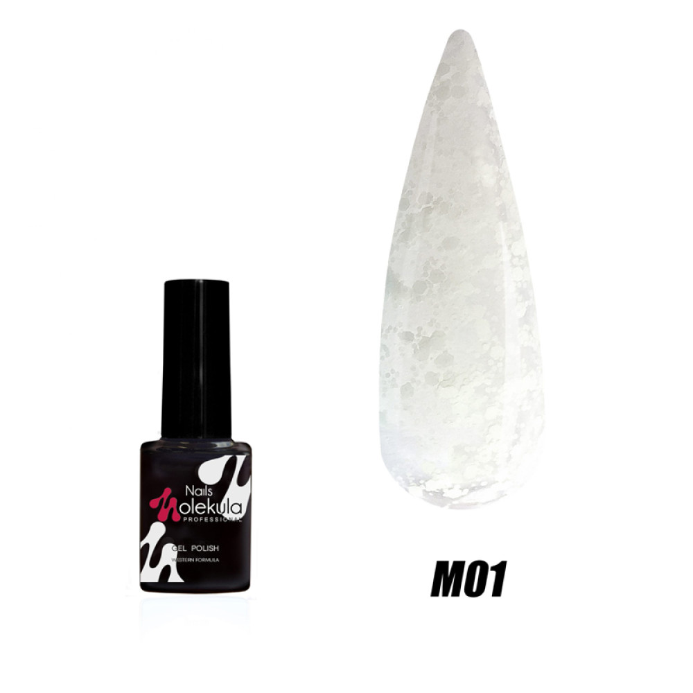 Гель-лак Nails Molekula Marshmallow M01 белые хлопья на прозрачной основе. 6 мл