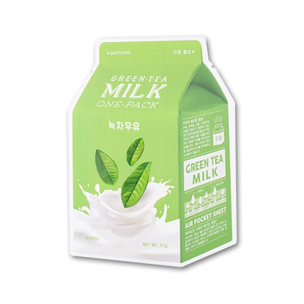 Маска для лица тканевая Apieu Green Tea Milk One-Pack с экстрактом зеленого чая и молочными протеинами. 21 г